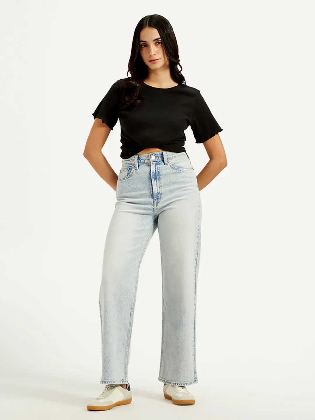 Women's Blue Loose Fit High Rise Jeans 1