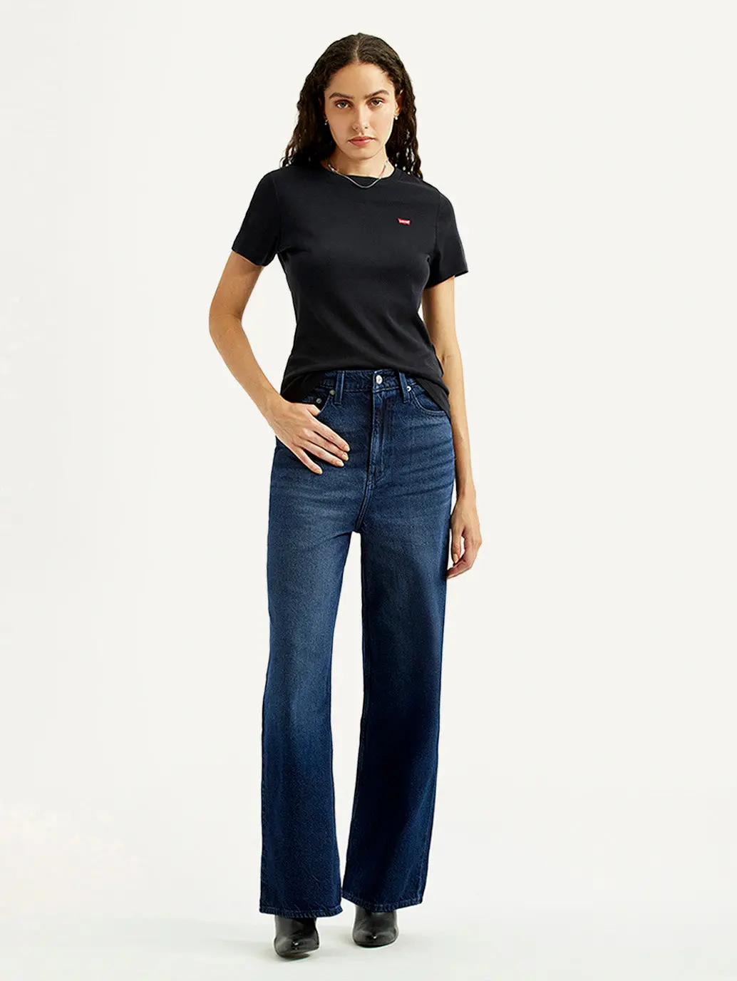 Women's Navy Loose Fit High Rise Jeans 1