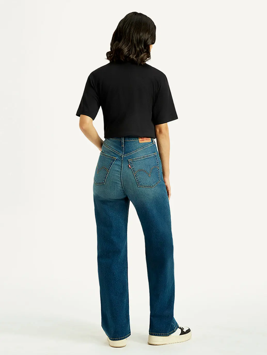 Women's Tinted Med Indigo Loose Fit High Rise Jeans 5
