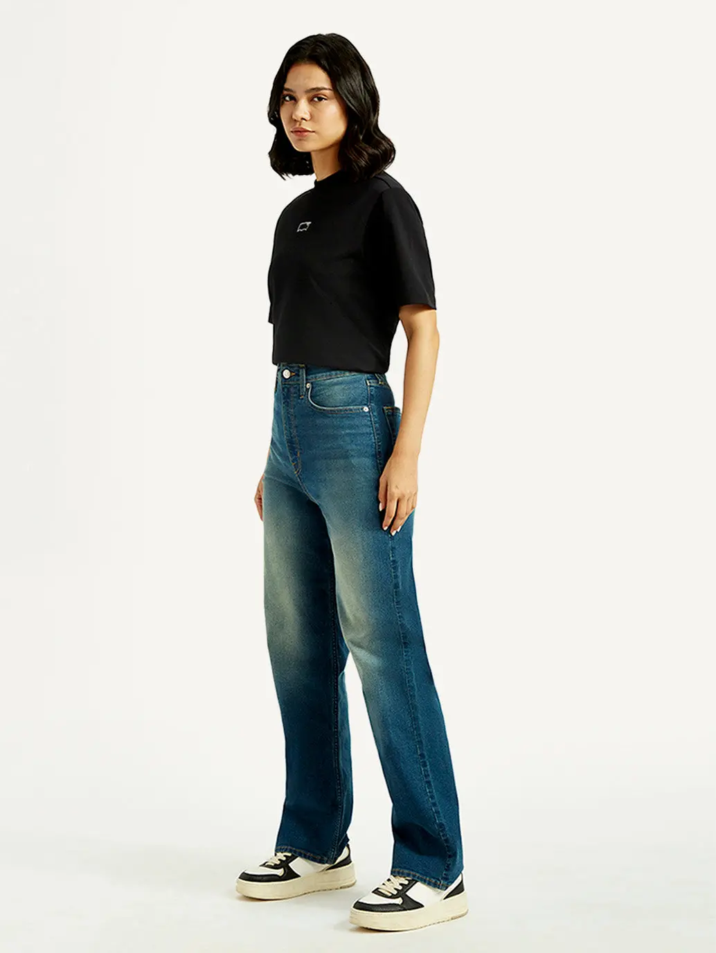 Women's Tinted Med Indigo Loose Fit High Rise Jeans 7