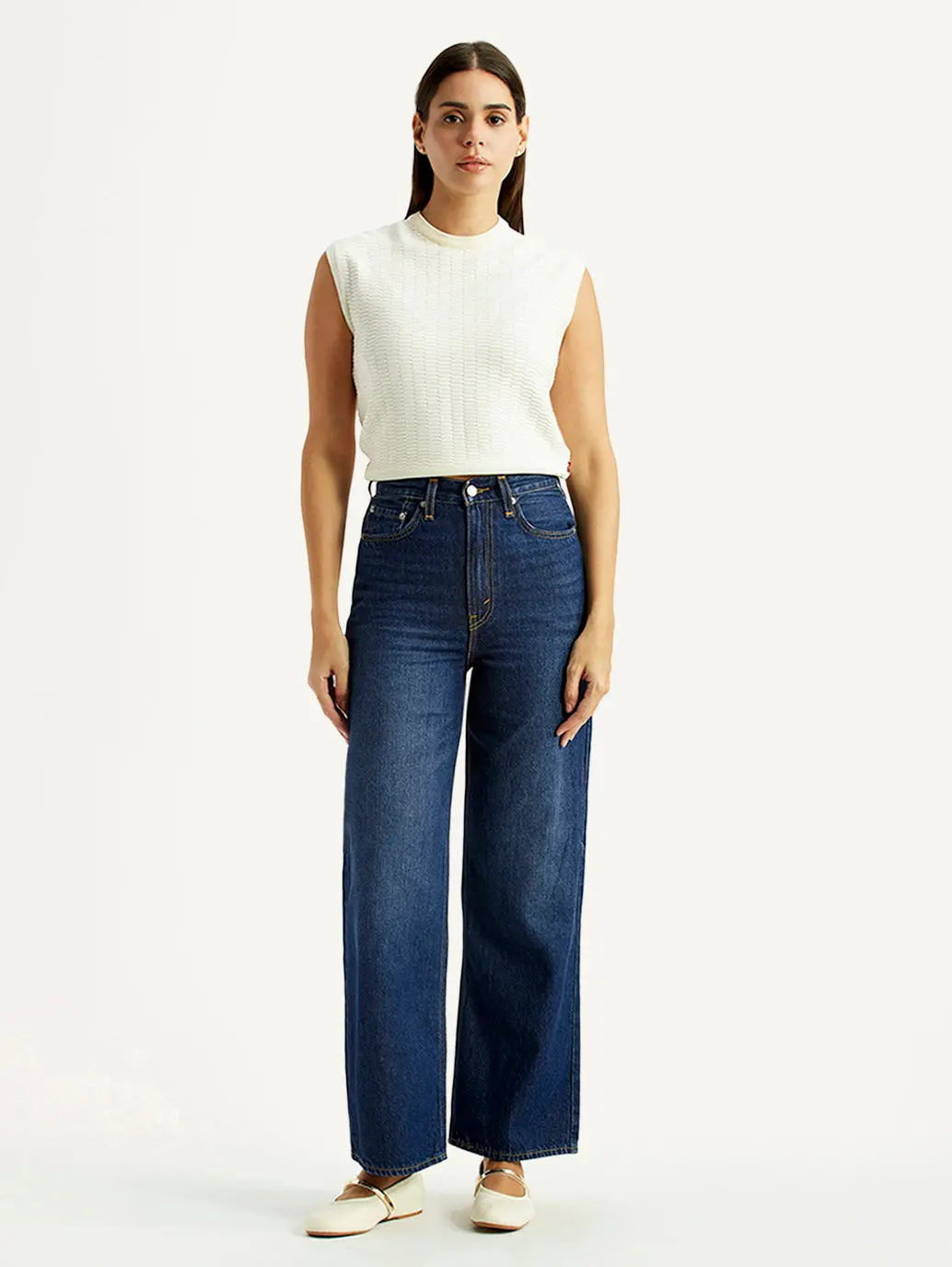 Women's Dark Indigo Loose Fit High Rise Jeans 2