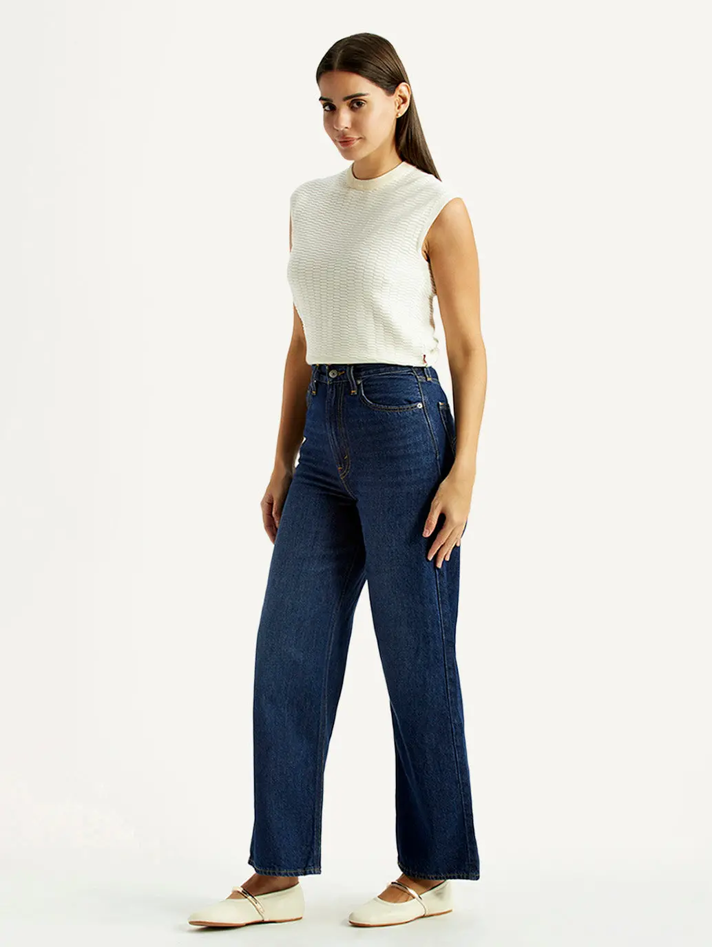 Women's Dark Indigo Loose Fit High Rise Jeans 7