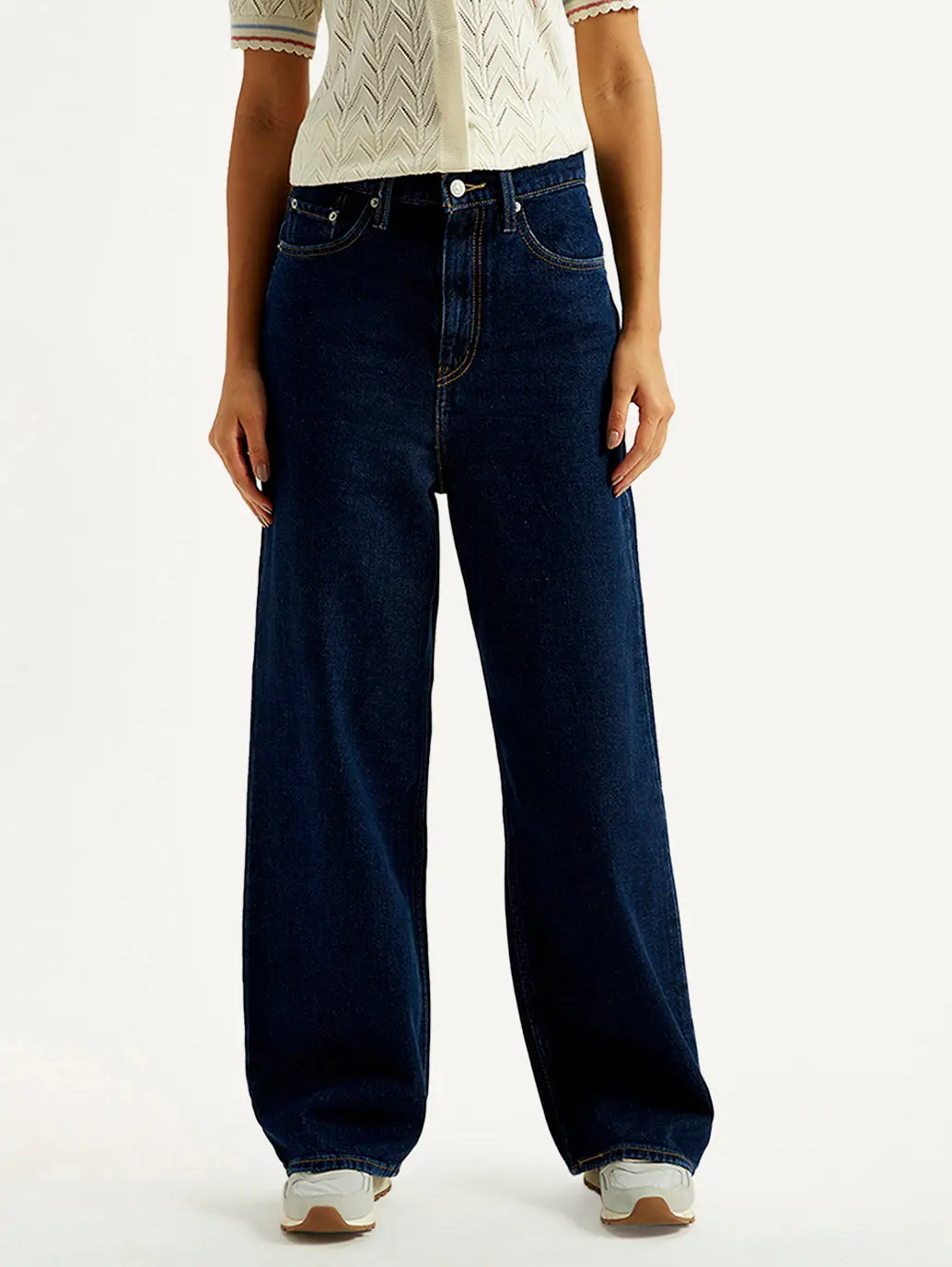 Women's Dark Blue Flared Fit Mid Rise Jeans 2