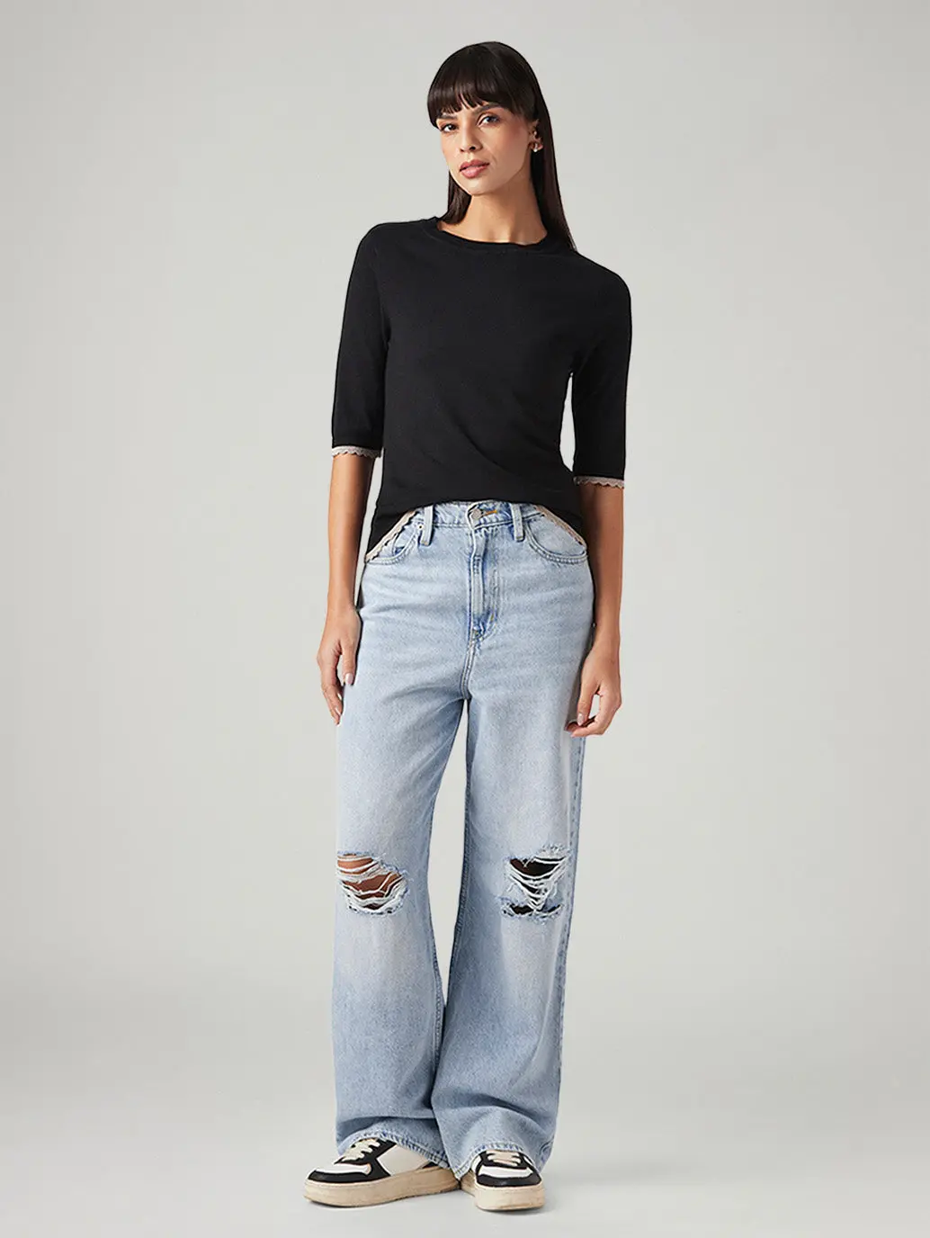 Women's Light Blue Loose Fit High Rise Jeans 1