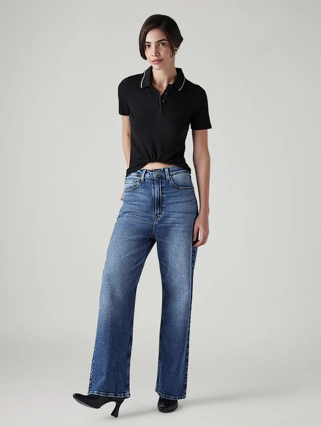 Women's Med Indigo Loose Fit High Rise Jeans 1