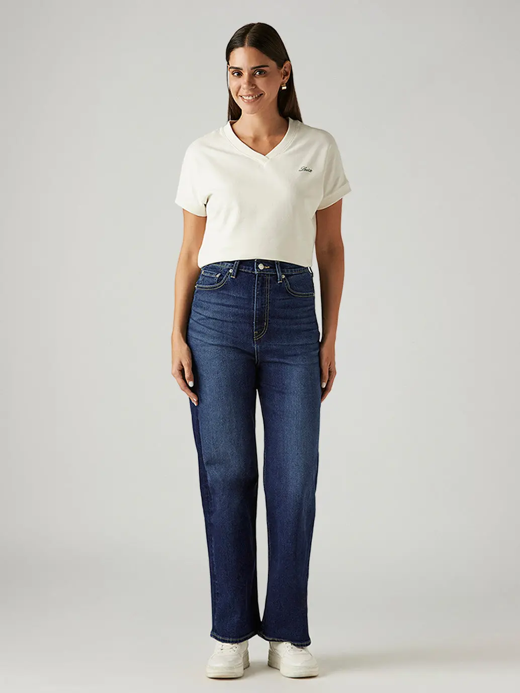 Women's Dark Indigo Loose Fit High Rise Jeans 2