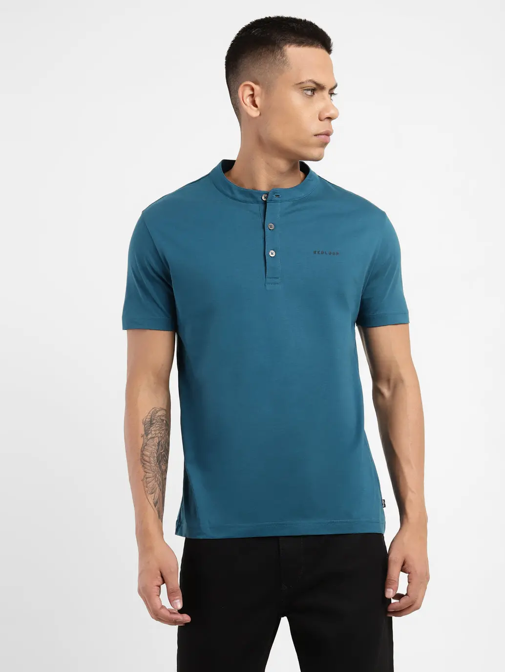 Men's Solid Henley Neck T-Shirt 1