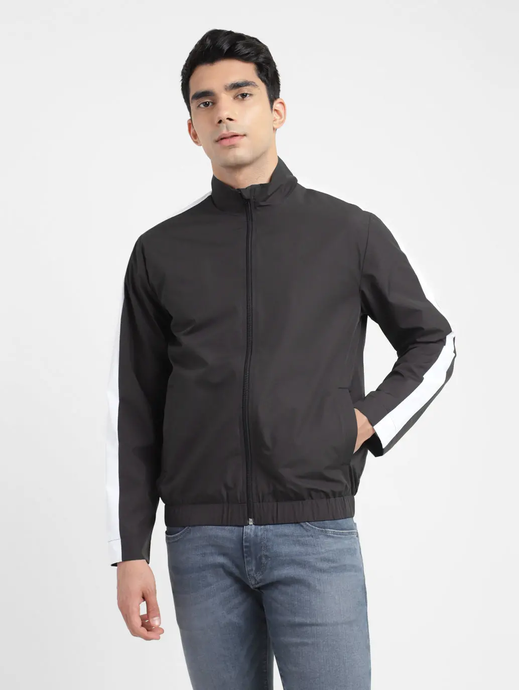 Men's Solid Mock Collar Sport Jacket 1