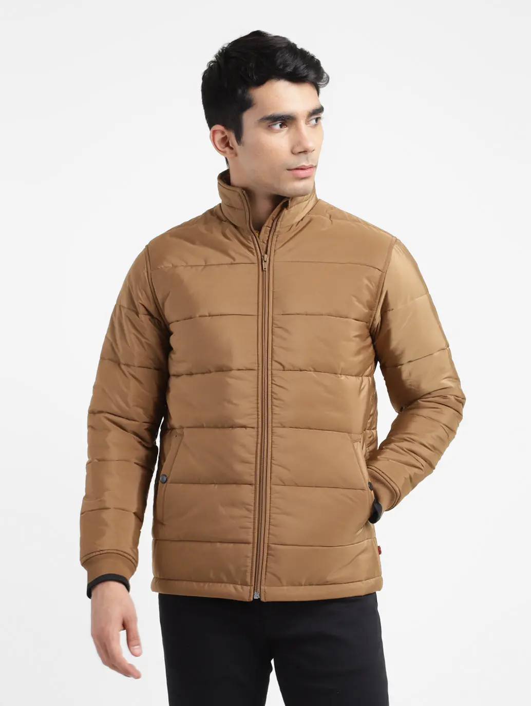 Men's Solid High Neck Quilted Jacket 1