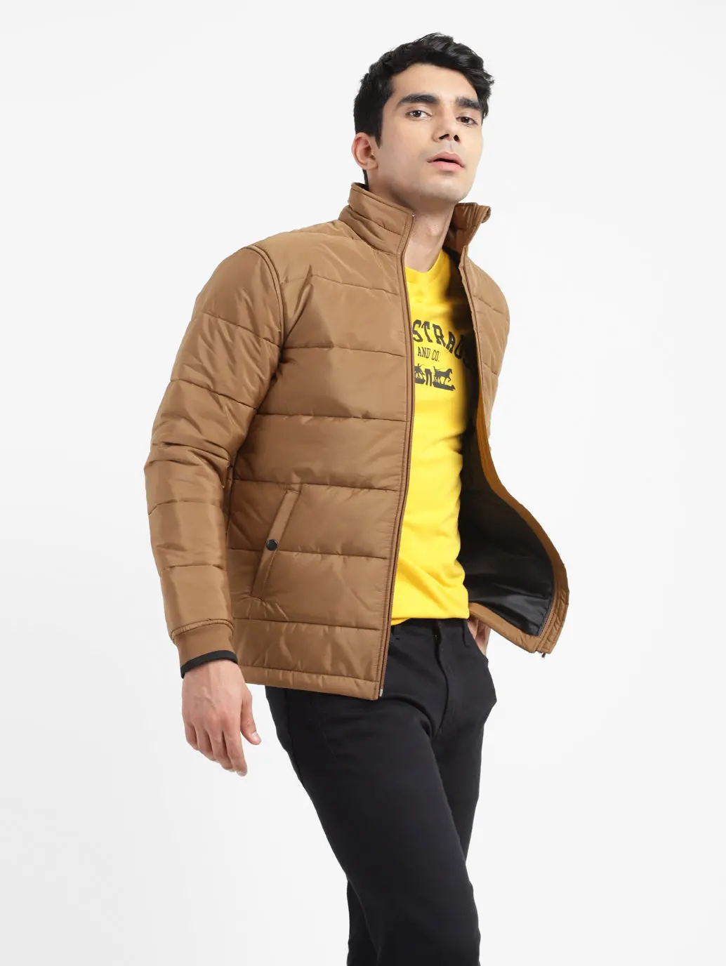 Men's Solid High Neck Quilted Jacket 2
