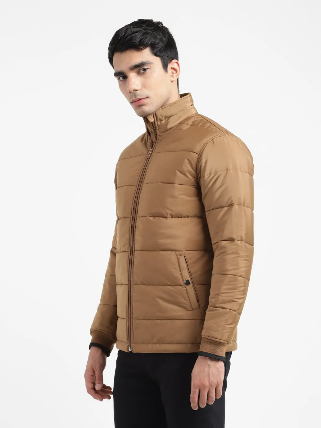 Men's Solid High Neck Quilted Jacket 4