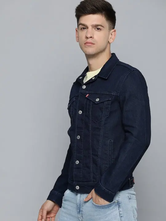 Men's Solid Shirt Collar Denim Jacket 2