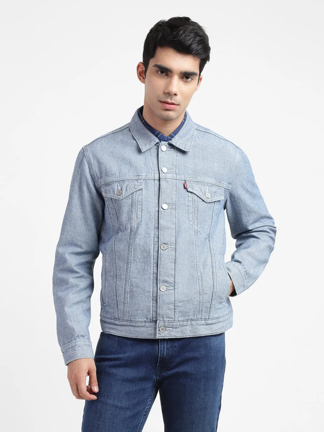 Men's Solid Spread Collar Denim Jacket 1