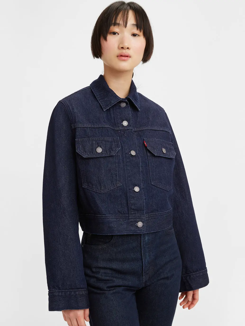Women's Solid Spread Collar Trucker Jacket 1