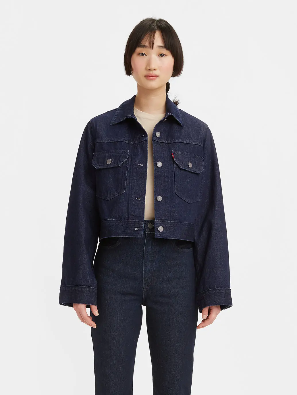 Women's Solid Spread Collar Trucker Jacket 2