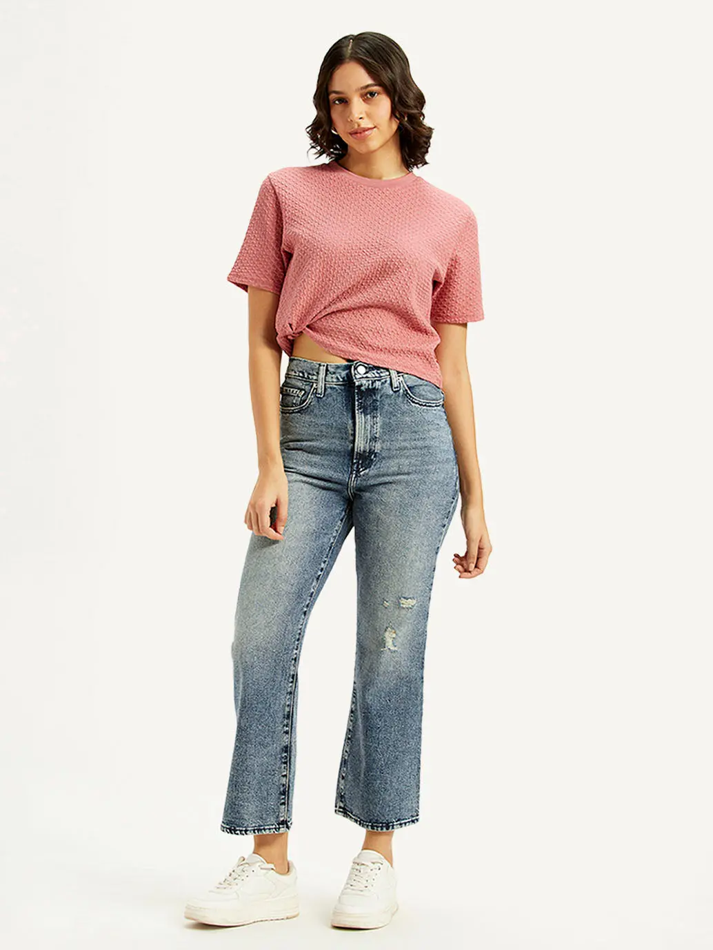 Women's Blue Ribcage Cropped Bootcut Fit High Rise Jeans 1