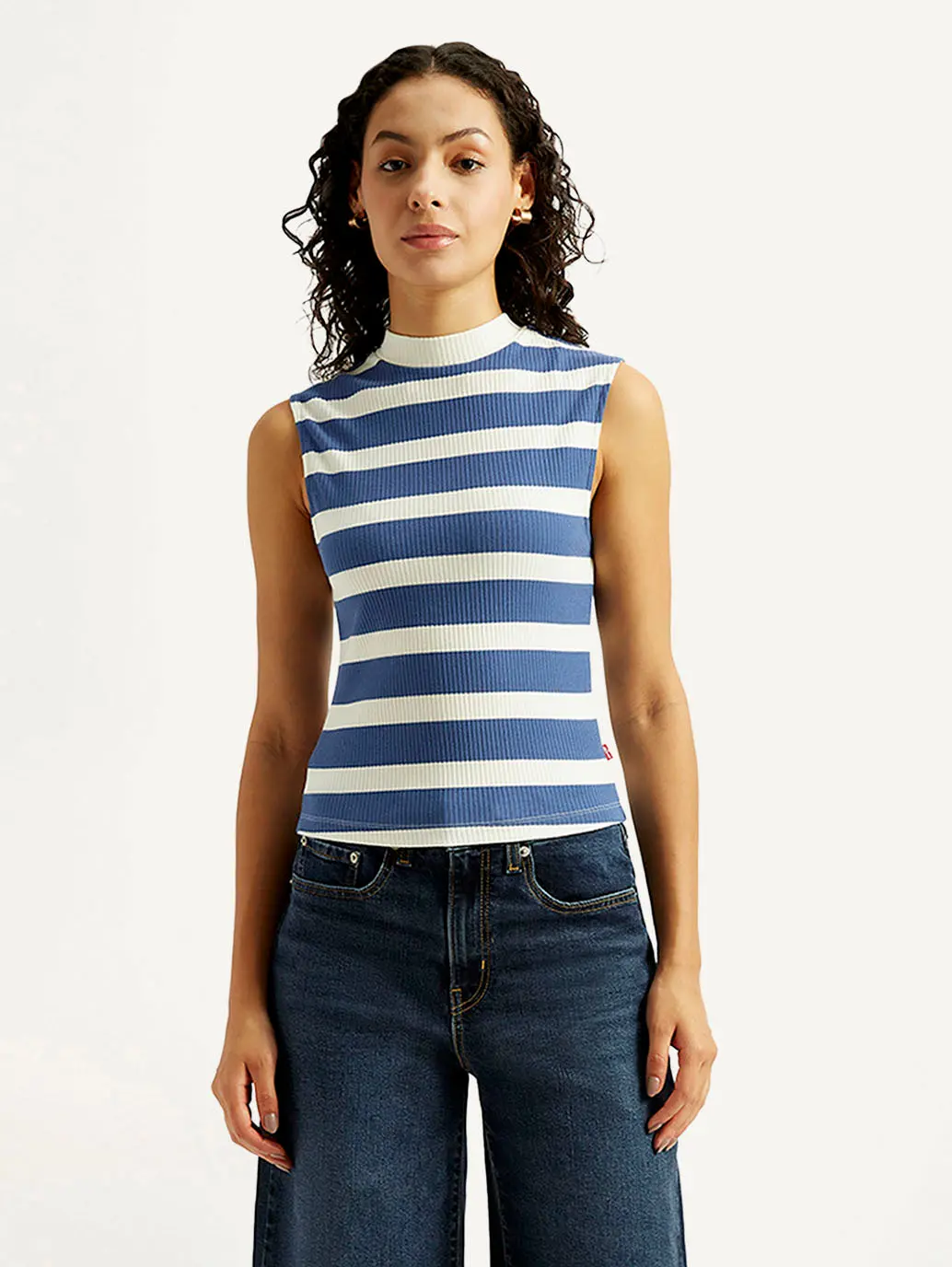 Women's Striped Blue Collar Neck Top 1