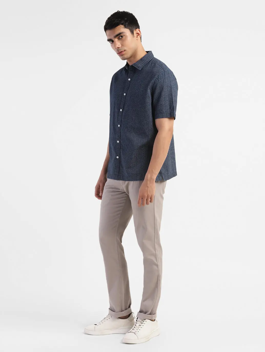 Men's Striped Spread Collar Regular Fit Shirt 1