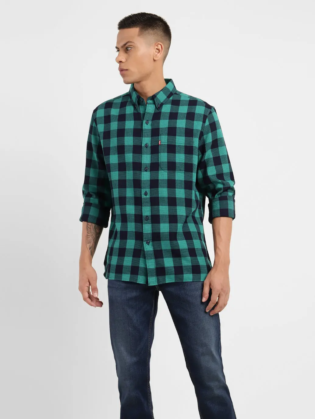 Men's Checkered Spread Collar Shirt 2