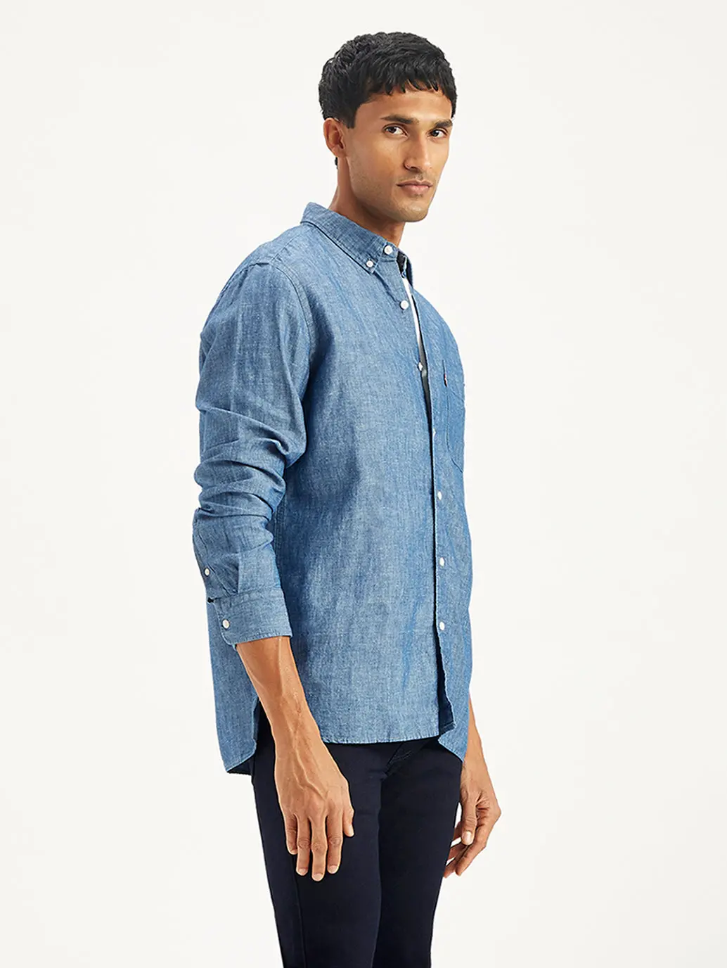 Men's Solid Slim Fit Denim Shirt 5
