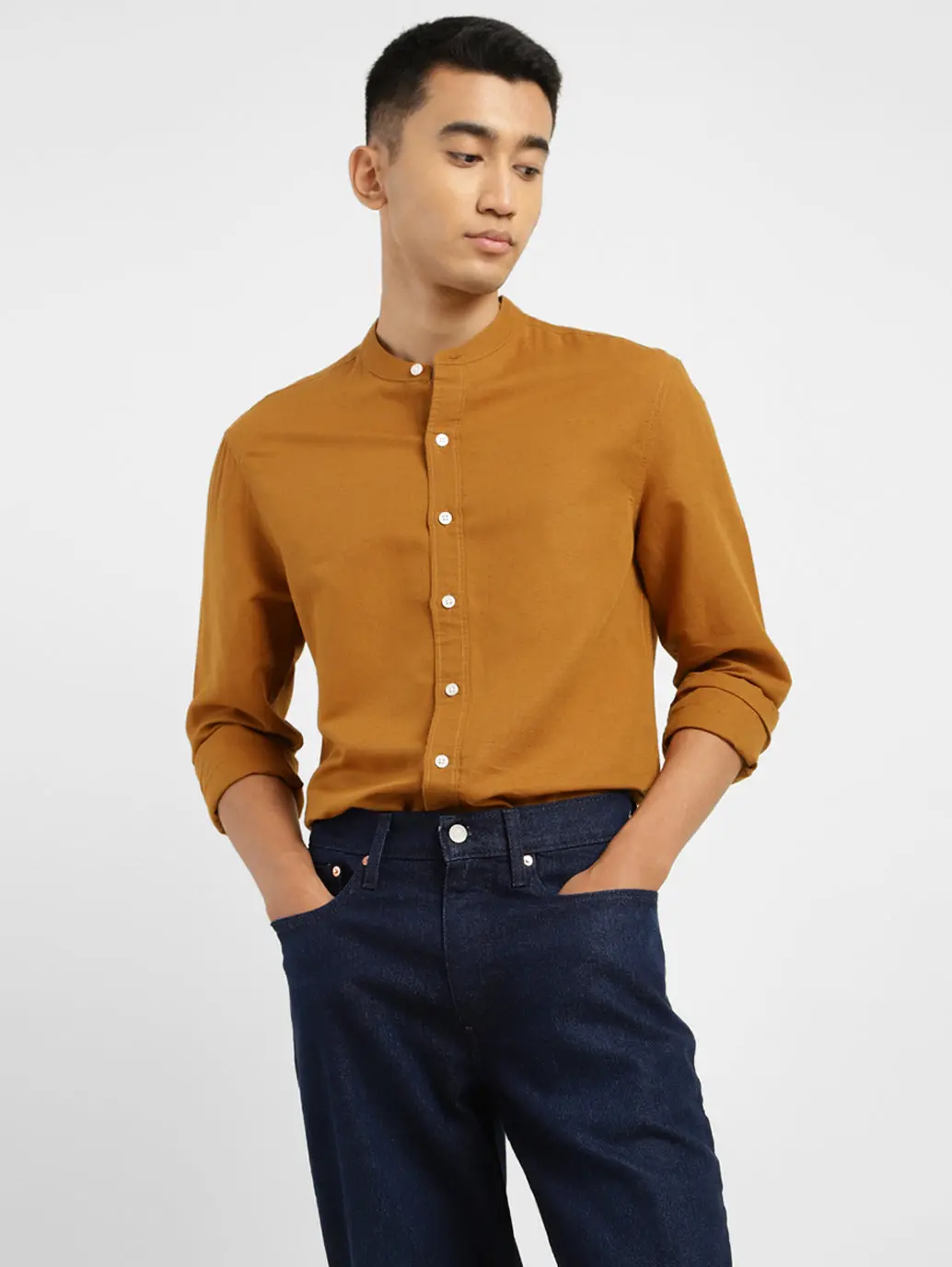 Men's Solid Slim Fit Linen Shirt Orange 1