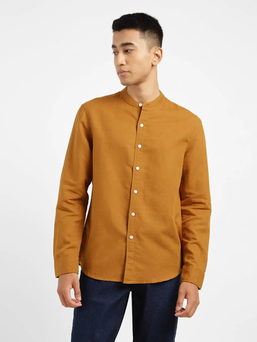 Men's Solid Slim Fit Linen Shirt Orange 2