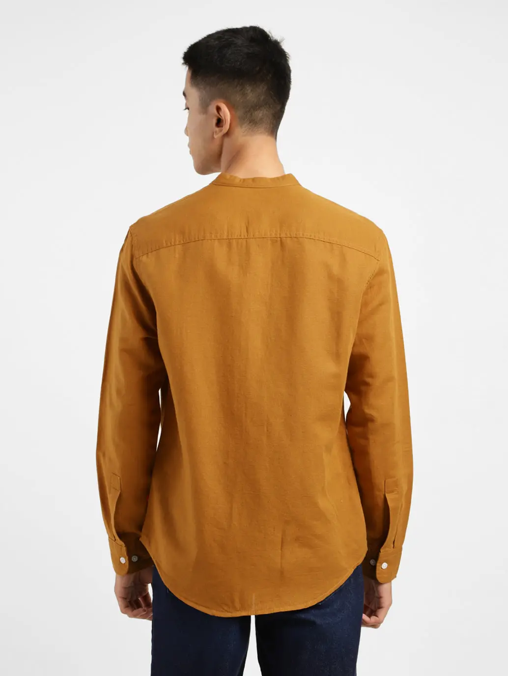 Men's Solid Slim Fit Linen Shirt Orange 3