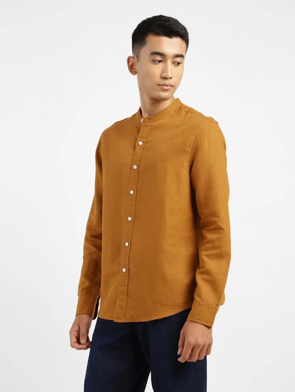 Men's Solid Slim Fit Linen Shirt Orange 4