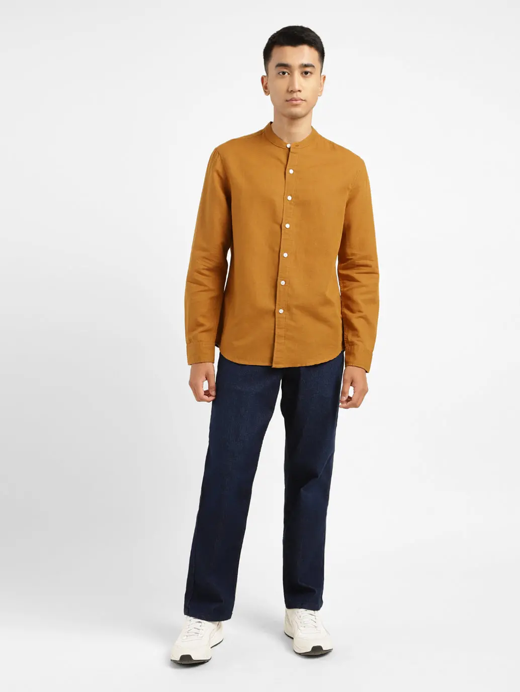 Men's Solid Slim Fit Linen Shirt Orange 5