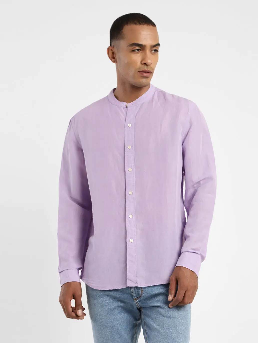 Men's Solid Band Neck Linen Shirt 1