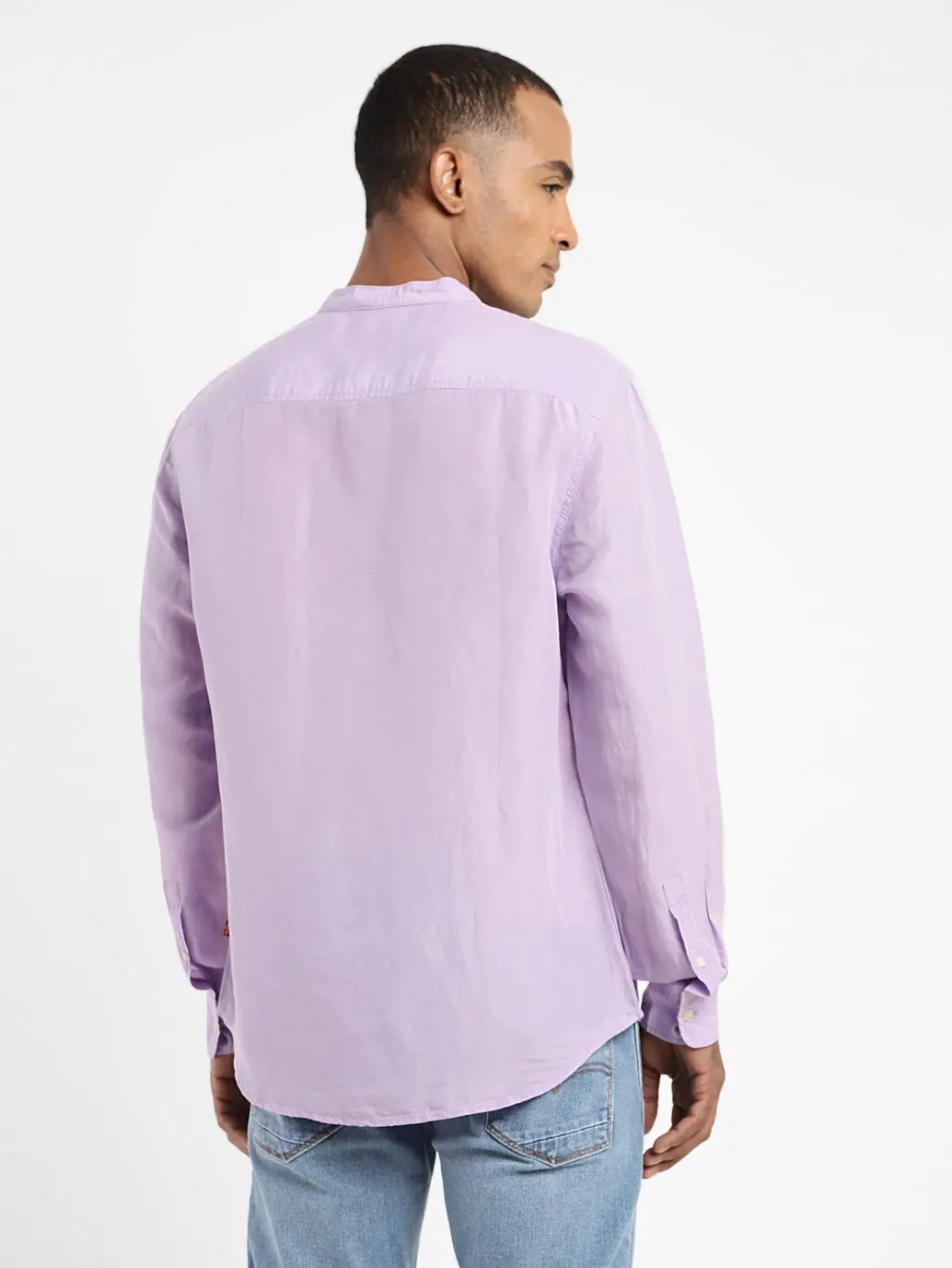 Men's Solid Band Neck Linen Shirt 3