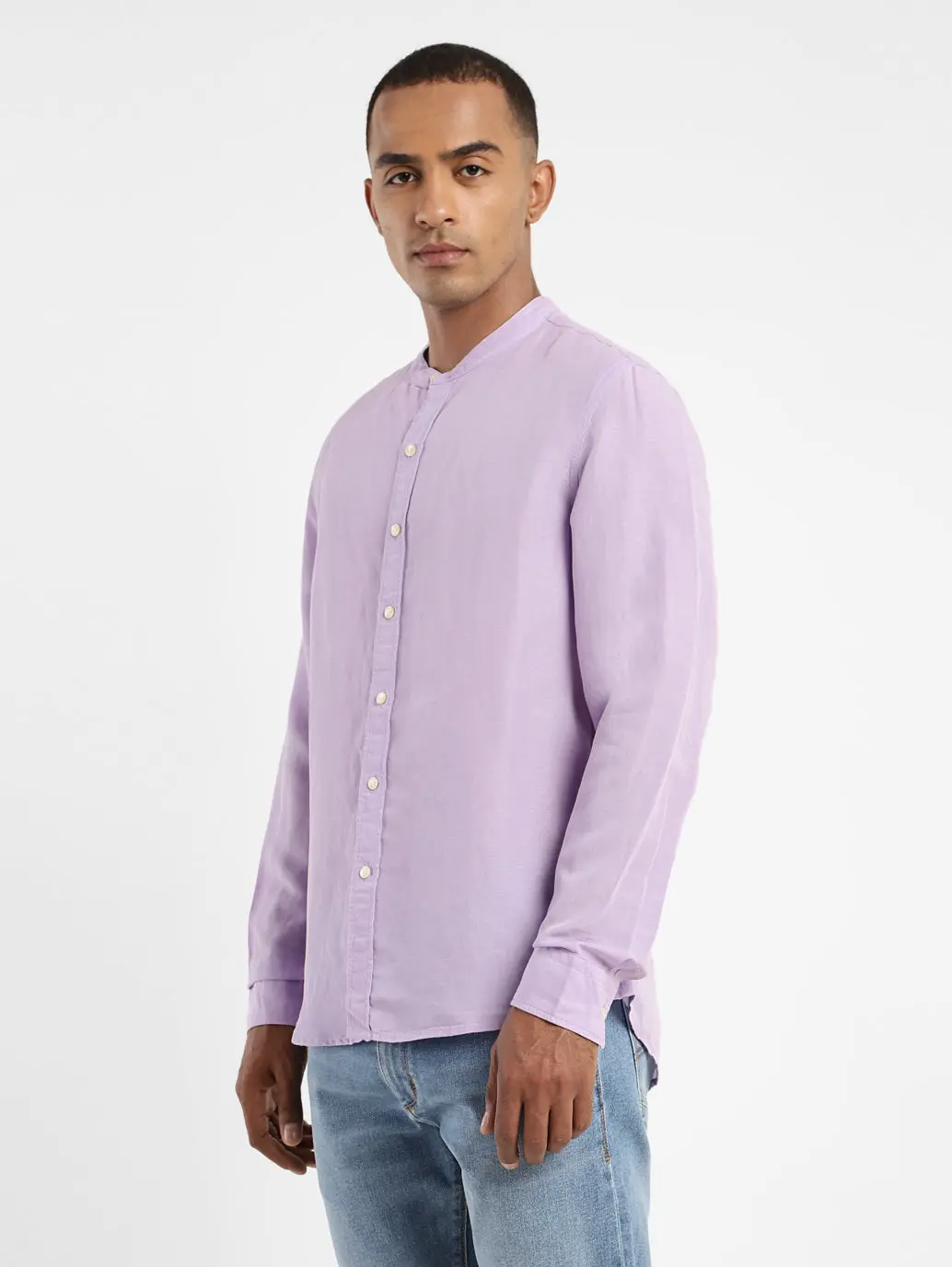 Men's Solid Band Neck Linen Shirt 4
