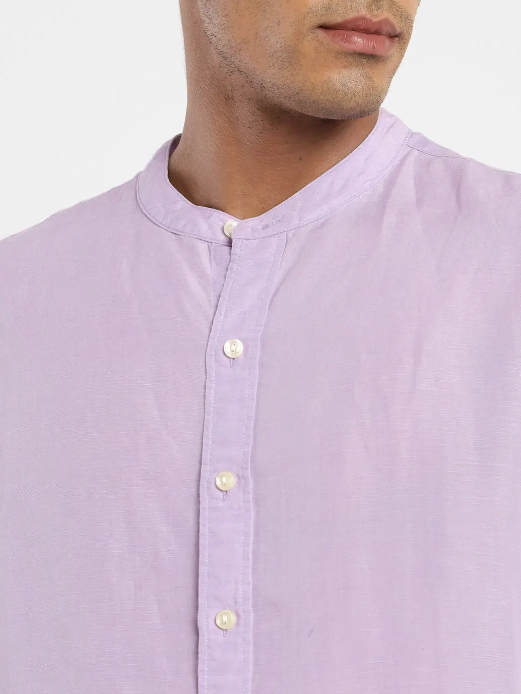 Men's Solid Band Neck Linen Shirt 5