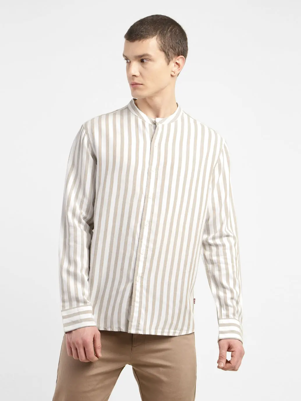 Men's Striped Band Neck Shirt 1