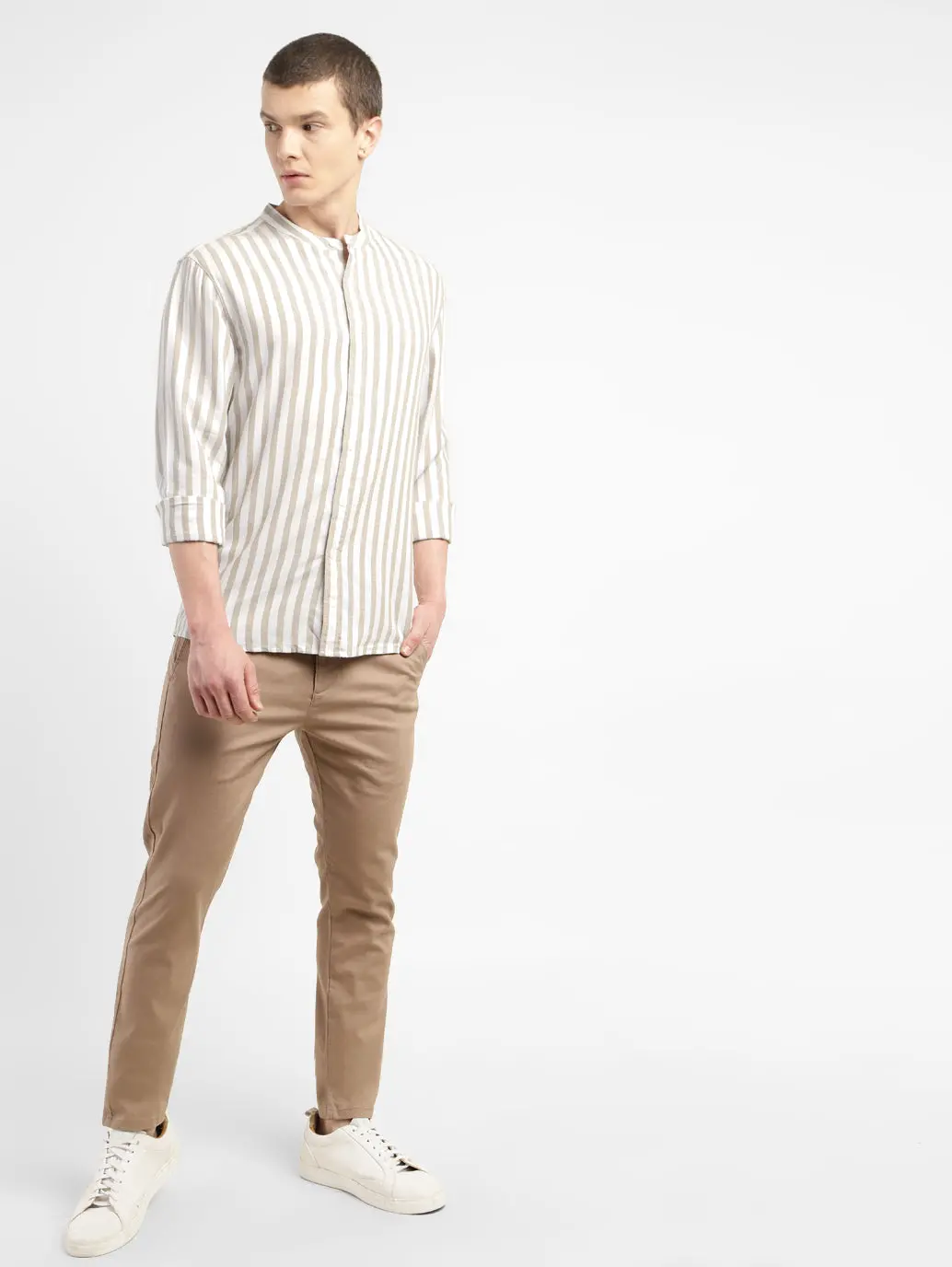Men's Striped Band Neck Shirt 2