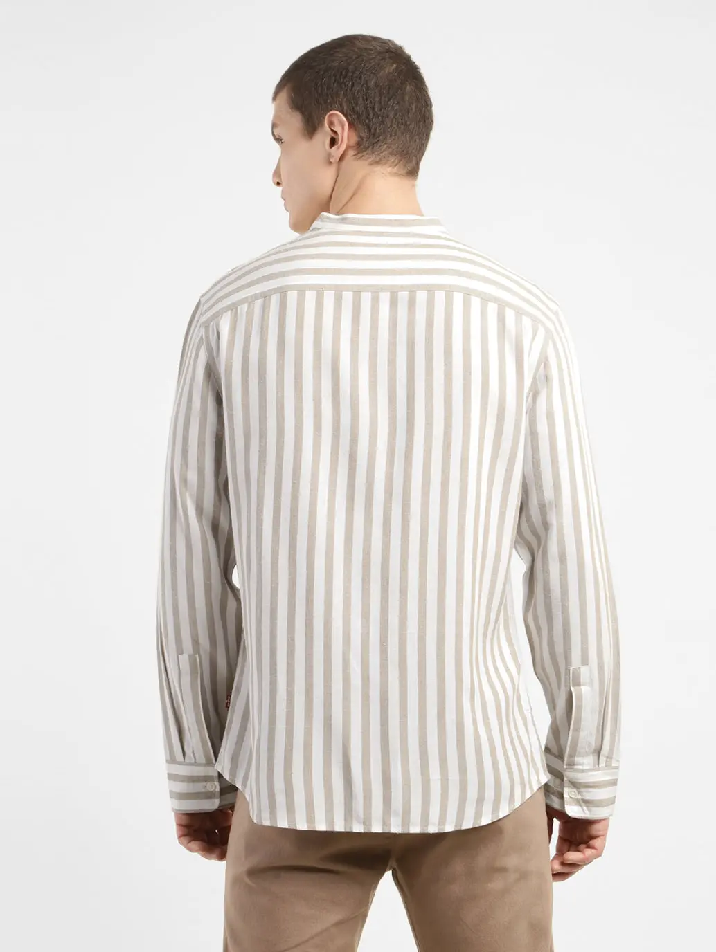 Men's Striped Band Neck Shirt 3