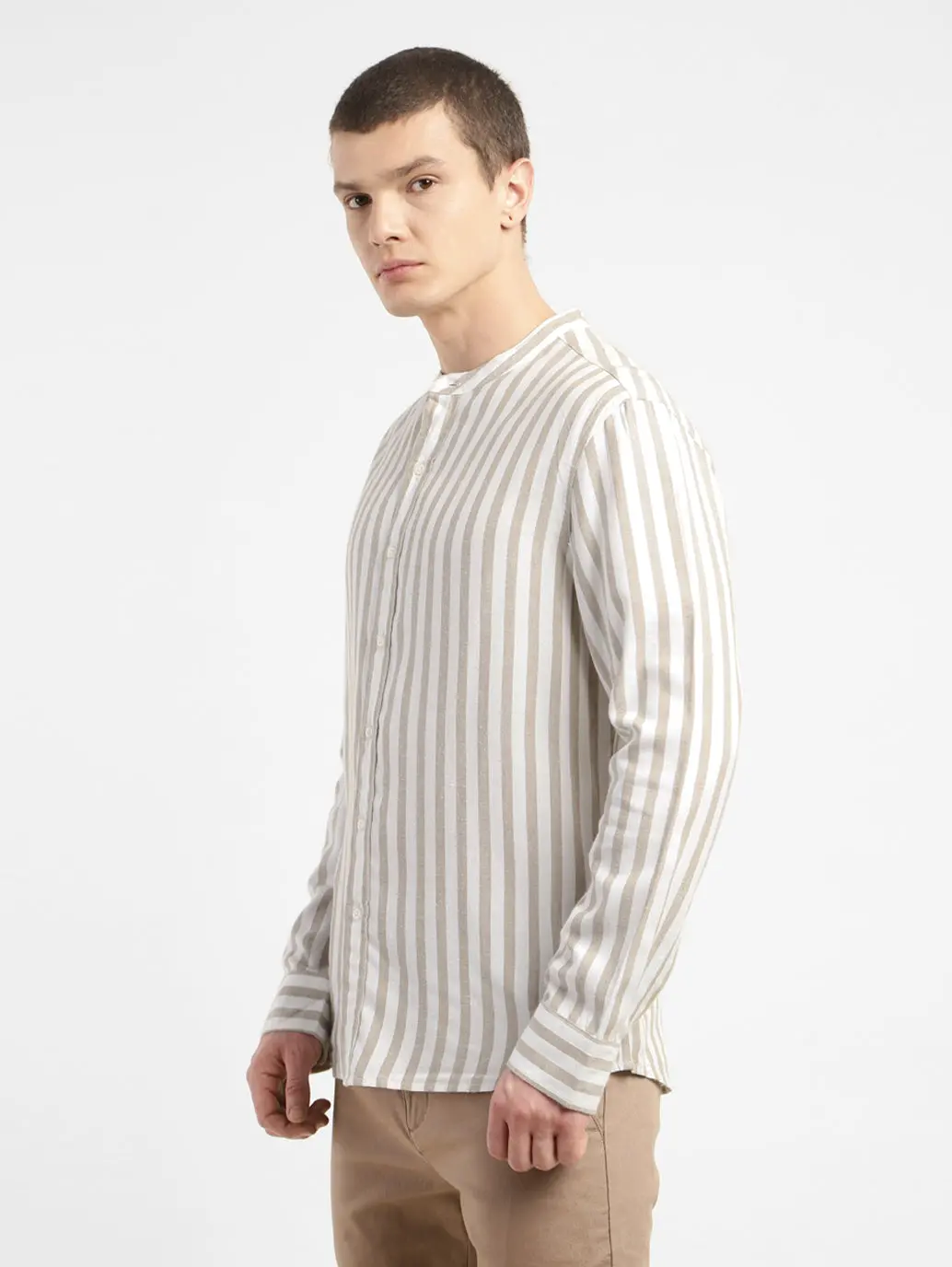 Men's Striped Band Neck Shirt 4