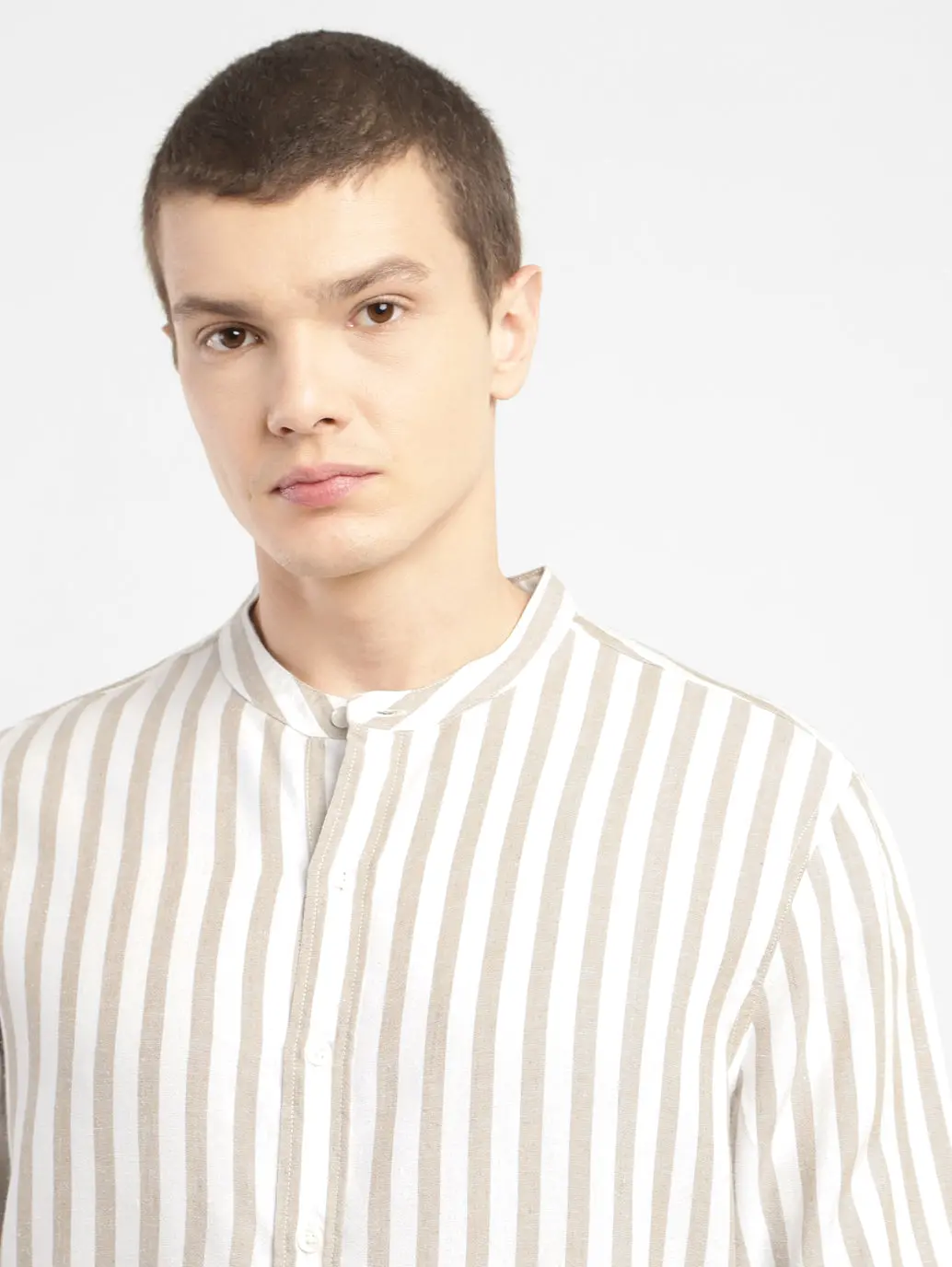 Men's Striped Band Neck Shirt 5