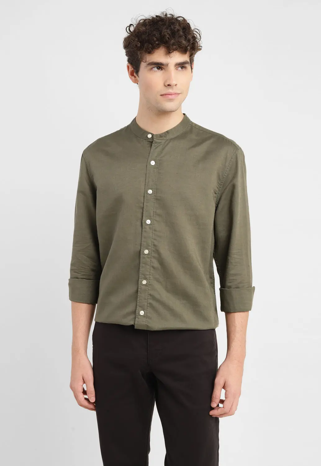 Men's Solid Slim Fit Linen Shirt 1
