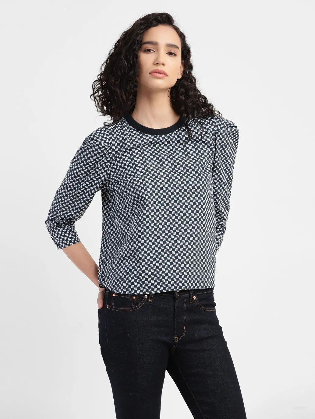 Women's Checkered Crew Neck Top 1