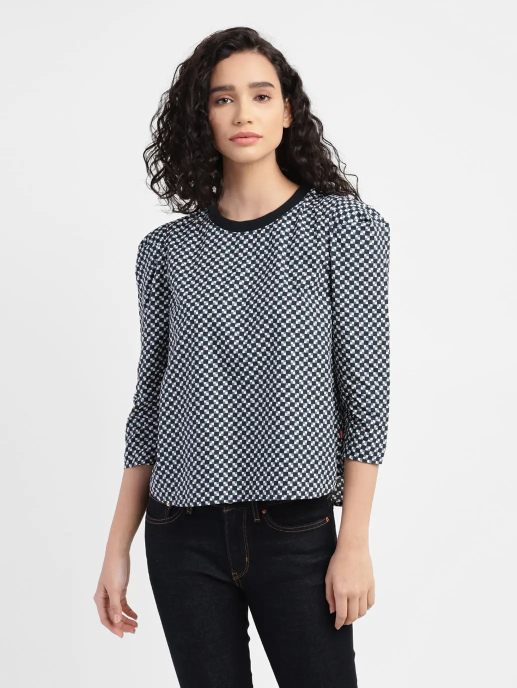 Women's Checkered Crew Neck Top 2