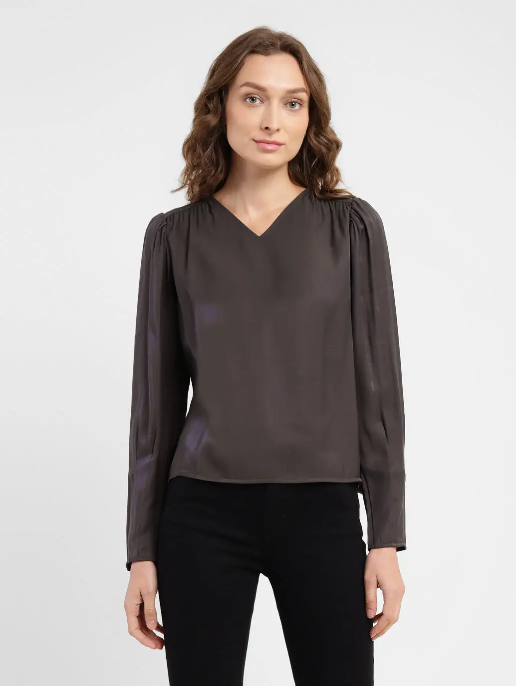 Women's Solid V Neck Top 1