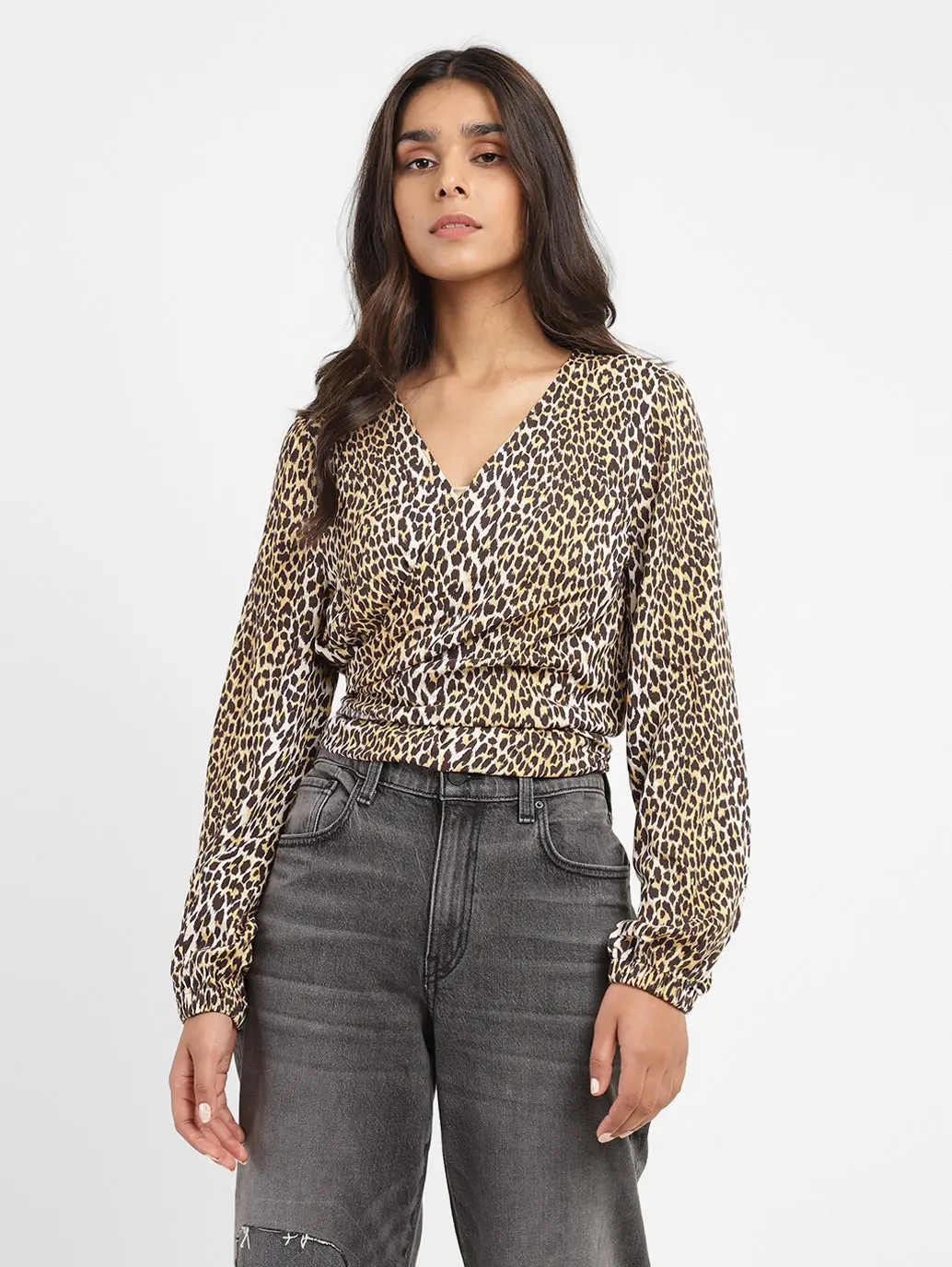 Women's Animal Print V Neck Top 1
