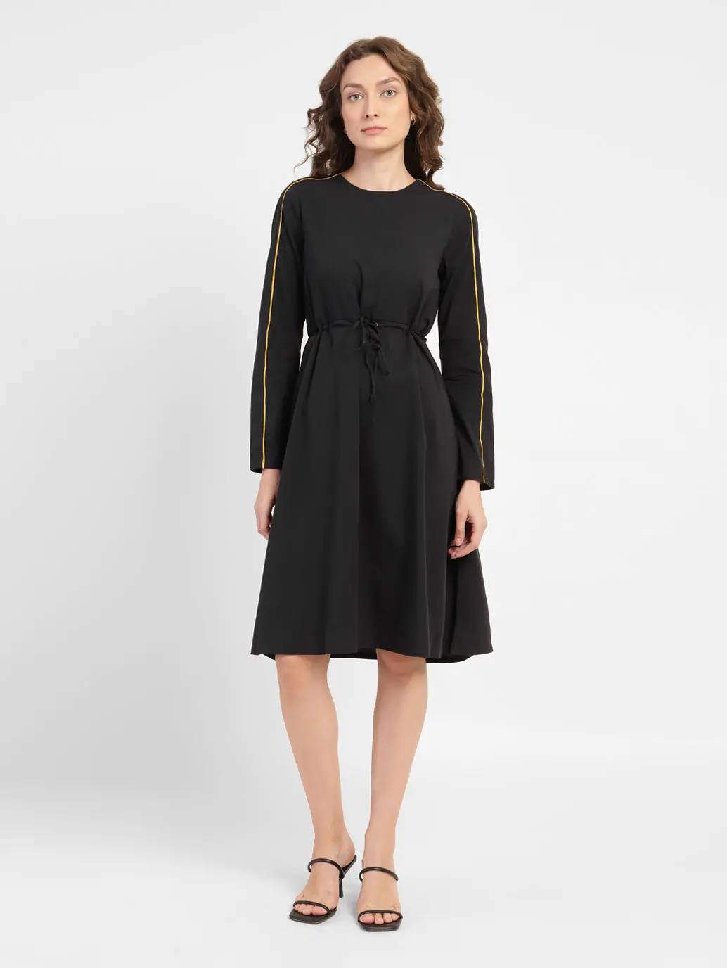 Women's Solid V Neck Dress 1