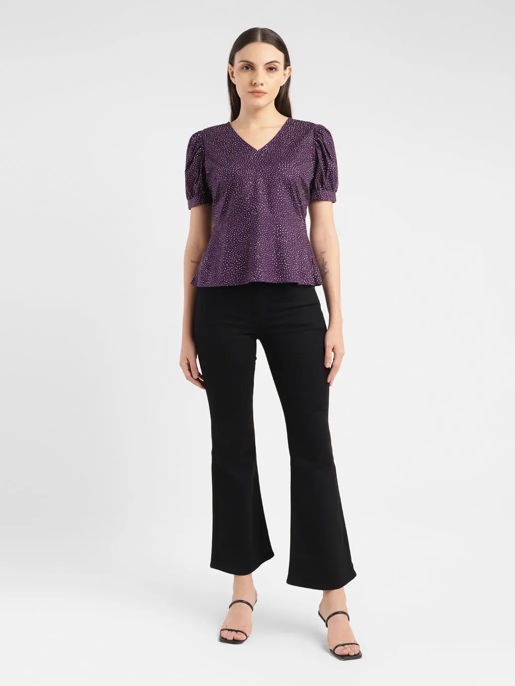 Women's Printed Purple V Neck Top 1