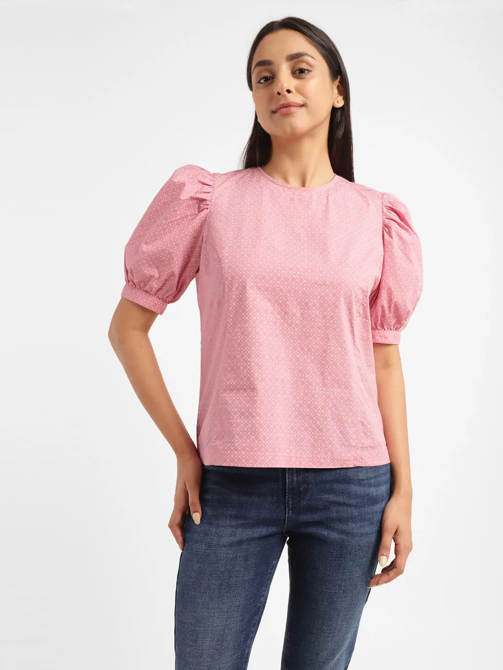Women's Geometric Pink Round Neck Top 1