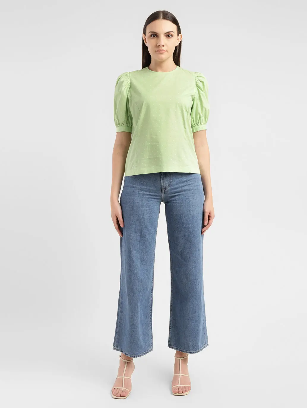 Women's Polka Dot Green Round Neck Top 1