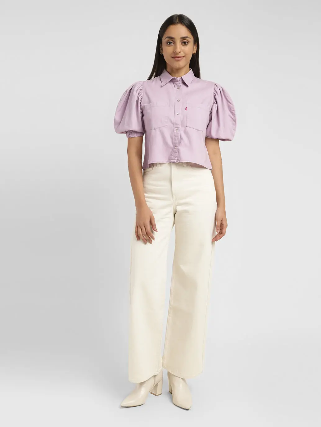 Women's Solid Lilac Spread Collar Top 1