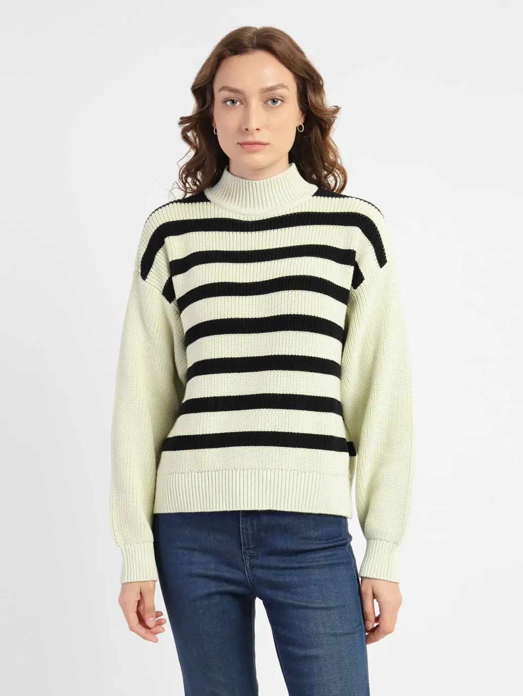 Women's Striped High Neck Sweater 1