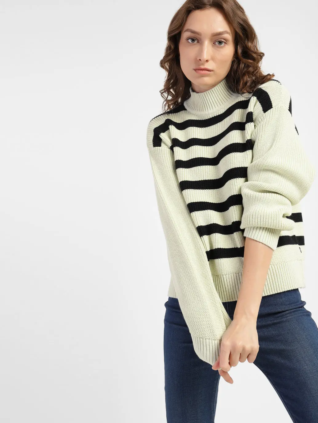 Women's Striped High Neck Sweater 2